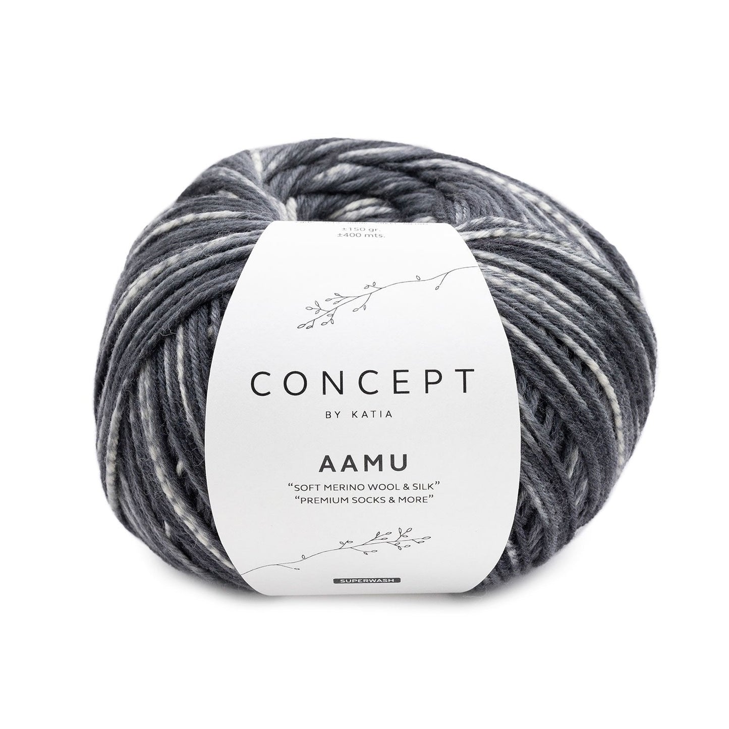 Aamu Sock Yarn with Silk – 6 - Ply Soft & Durable Yarn by Katia 303 - gris | Knitting yarn shop / dzijas veikals