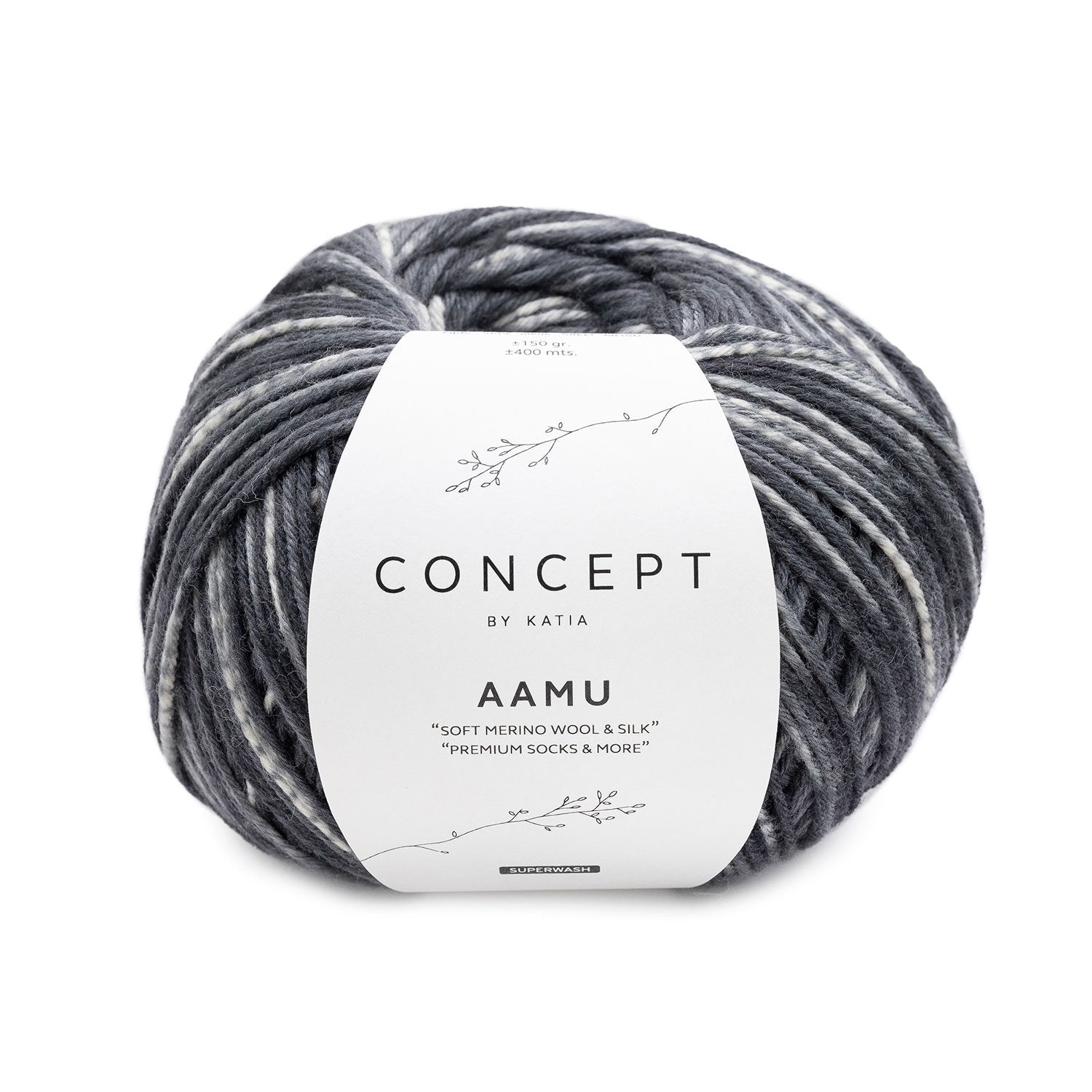 Aamu Sock Yarn with Silk – 6 - Ply Soft & Durable Yarn by Katia 303 - gris | Knitting yarn shop / dzijas veikals