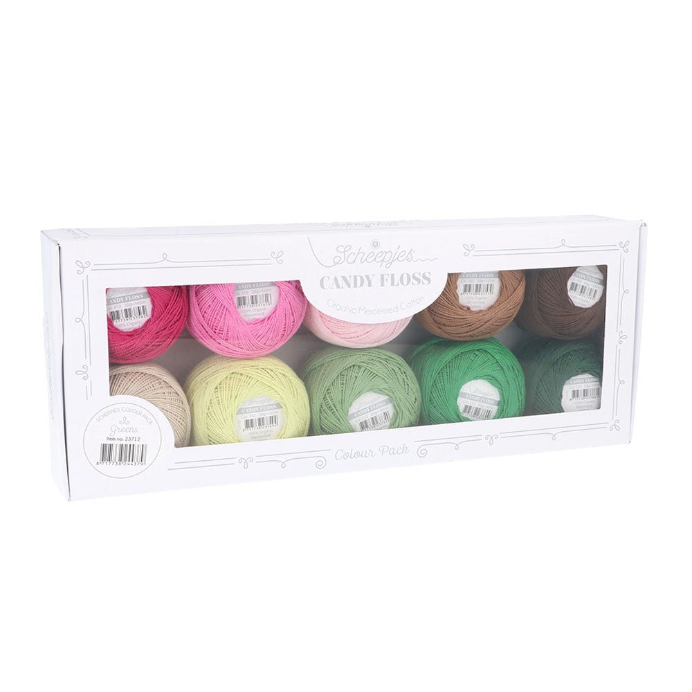 Scheepjes Candy Floss colour pack 10x20g, 10 variants 1st - Greens | Knitting yarn shop / dzijas veikals