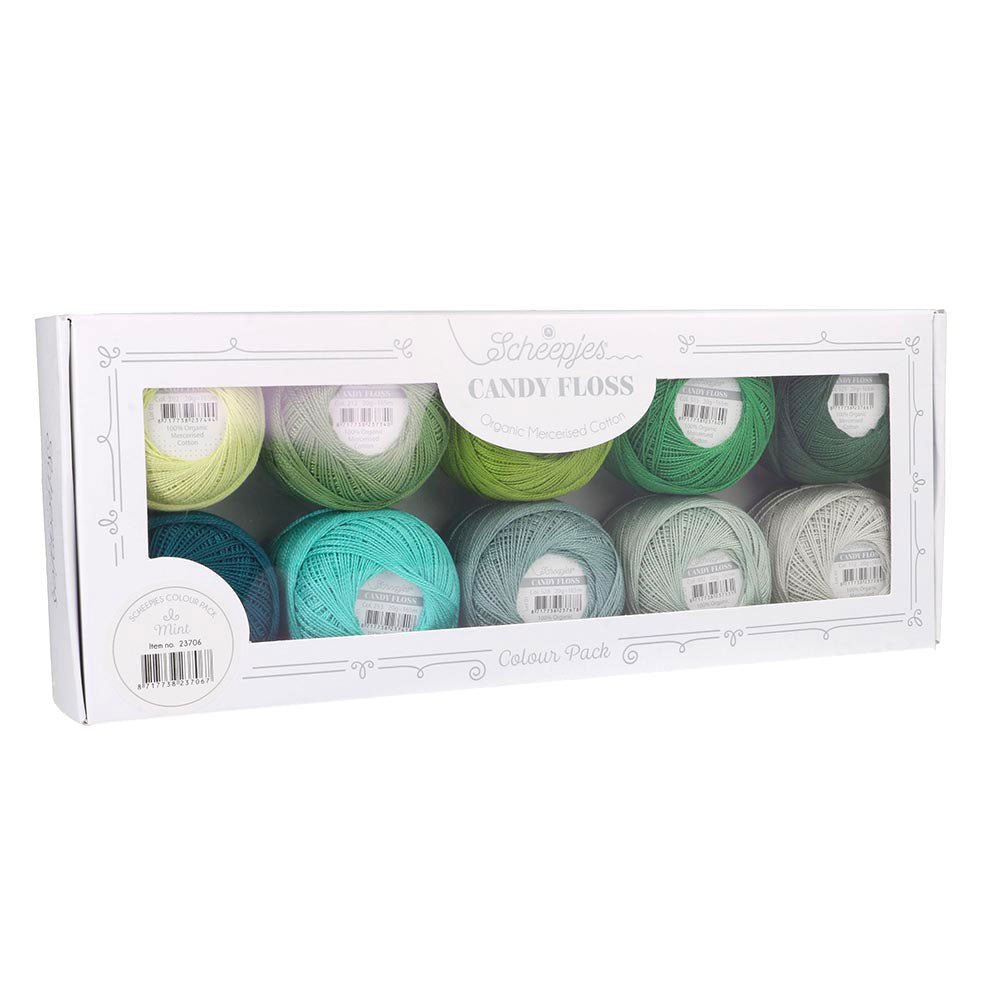 Scheepjes Candy Floss colour pack 10x20g, 10 variants Mint | Knitting yarn shop / dzijas veikals