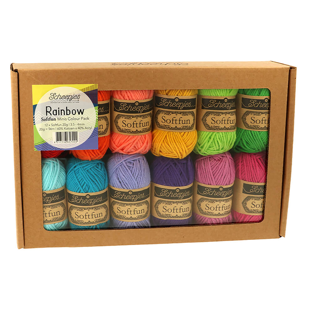 Scheepjes Softfun colour pack 12x20g, 5 variants Rainbow | Knitting yarn shop / dzijas veikals