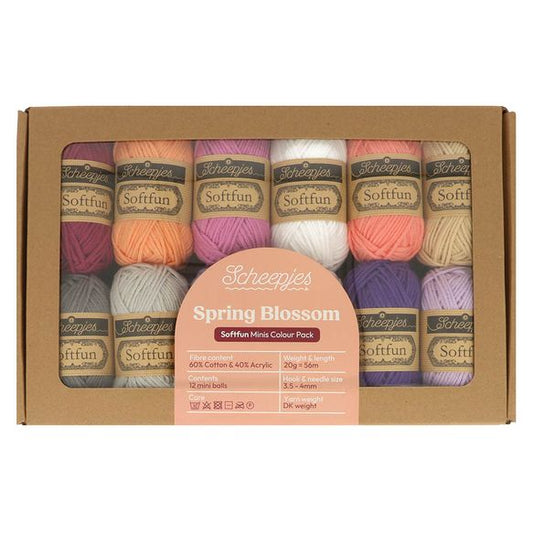 Scheepjes Softfun colour pack 12x20g, 5 variants Spring Blossom | Knitting yarn shop / dzijas veikals