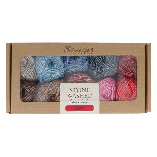 Scheepjes Stone Washed colour pack 10x25g, 5 variants Aura | Knitting yarn shop / dzijas veikals